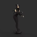 Woman Wearing Black Bodysuit With Cat Ears Tail And Dynamic Pose