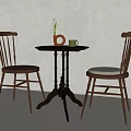 Comfortable Wooden Leisure Chairs With Small Table Vase Cup And Pendant Light Against Light Wall