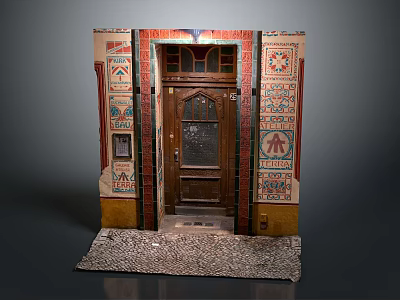 Abstract Painting Inspired Decorative Wooden Door With Colorful Geometric Patterns 3d model