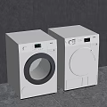Two Modern White Front Loading Washing Machines With Digital Display On Gray Background 3d model