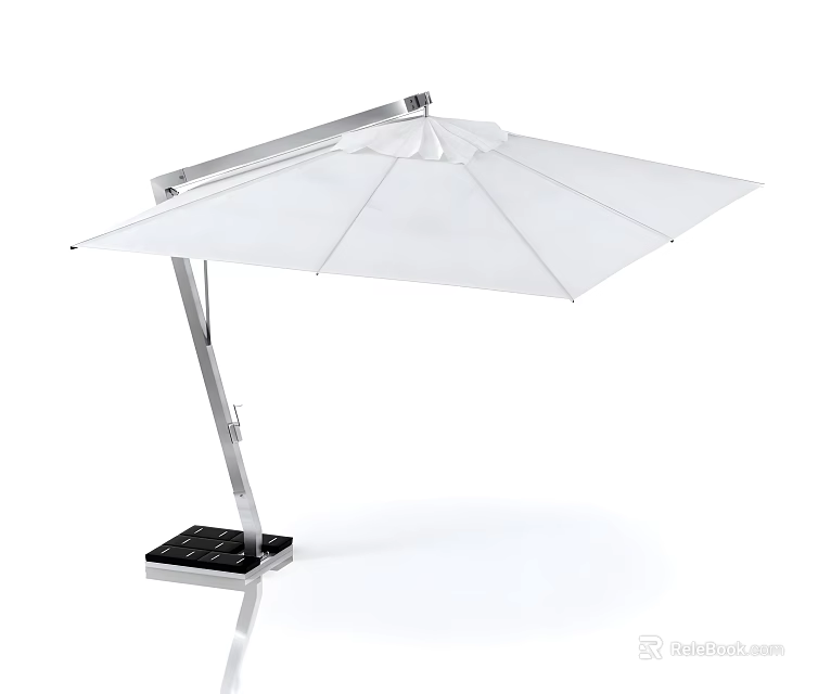 Modern White Sunshade with Metal Frame and Black Base for Outdoor Use 3d model 