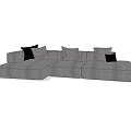 Gray Sectional Sofa with Multiple Gray and Black Decorative Pillows 3d model