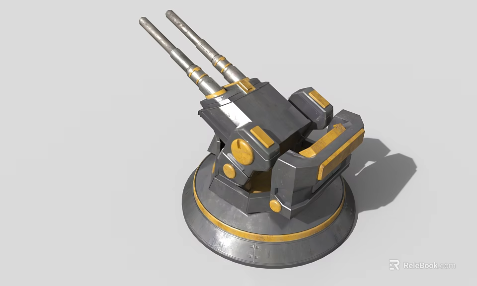 Industrial Architectural Component With Metal Cylindrical Base And Elongated Gray Yellow Parts 3d model 