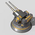 Industrial Architectural Component With Metal Cylindrical Base And Elongated Gray Yellow Parts