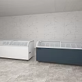 Two Freezers White and Dark Blue in Indoor Space with Light-Colored Walls Gray Floor Tiles