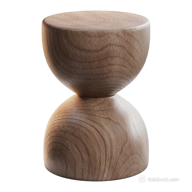 Walnut Wood Side Table with Double Spherical Design and Natural Wood Grain Texture 3d model 