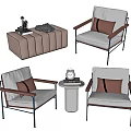Modern Leisure Sofa Set With Comfortable Armchairs Decorative Pillows And Side Table 3d model