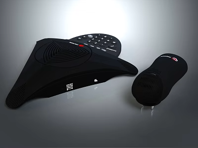 Black Conference Speakerphone With Digital Display Control Buttons And Wireless Microphone For Office Meetings 3d model
