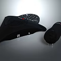 Black Conference Speakerphone With Digital Display Control Buttons And Wireless Microphone For Office Meetings