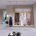 Modern Clothing Store Interior With Clothing Displays Decorative Plants And Lighting Fixtures