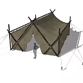 Traditional Outdoor Canvas Camping Tent With Wooden Pole Support And Entrance