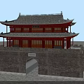 Ancient Chinese Architecture City Gate Tower With Traditional Curved Roof And Red Walls
