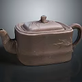Traditional Purple Clay Teapot with Square Body Bamboo Design and Leaf Carving for Tea Lovers