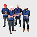 Construction Workers In Safety Vests And Hard Hats Discussing Plans Together