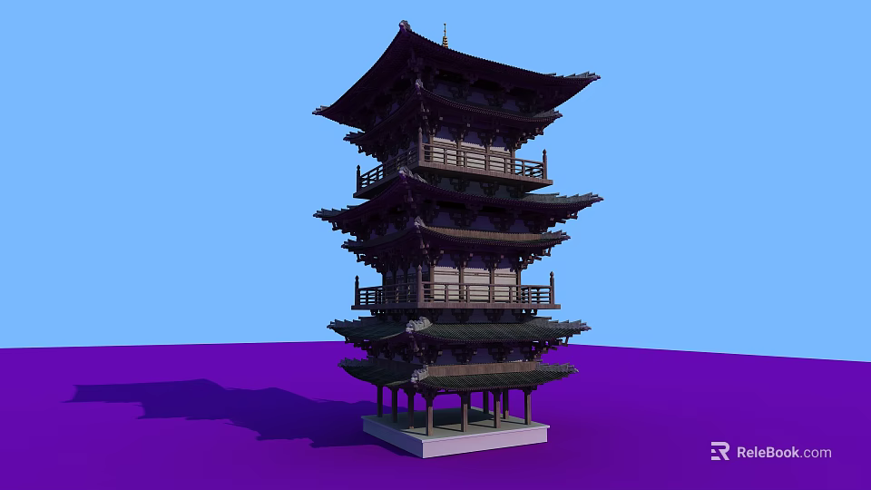 Ancient Chinese Pagoda With Multiple Stories Overhanging Eaves And Wooden Balconies Traditional Design 3d model 