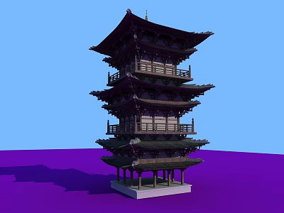 Ancient Chinese Pagoda With Multiple Stories Overhanging Eaves And Wooden Balconies Traditional Design 3d model
