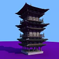 Ancient Chinese Pagoda With Multiple Stories Overhanging Eaves And Wooden Balconies Traditional Design