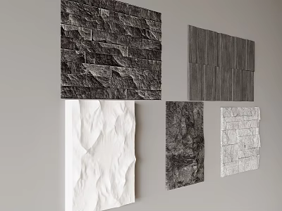 Various Textured Background Wall Designs with Stone Wooden Gray and White Surfaces 3d model