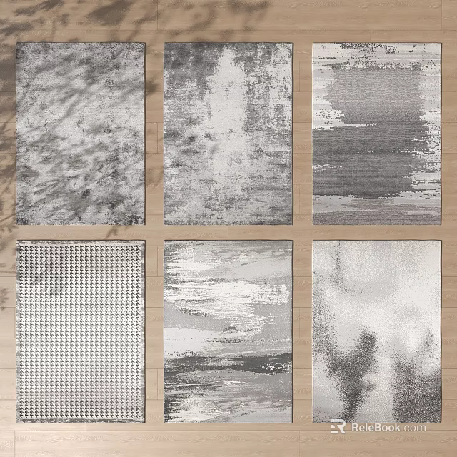 Modern Square Rugs Featuring Abstract Patterns And Textured Gray White Designs 3d model