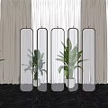 Modern Glass Room Divider With Multiple Panels Green Plants And Marble Floor 3d model