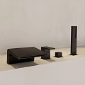 Sleek Modern Bathroom Fixture Set With Metal Faucet Sink And Shelf Accessories