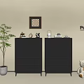 Modern Entryway Cabinet and Sideboard in Interior with Decorative Items and Potted Plant