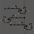 Industrial Style Wall Lamp With Pipes Bulbs And Round Gauges On Gray Wall