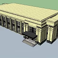Classical Building Exterior Design With Yellow Facade Black Windows And Decorative Columns 3d model
