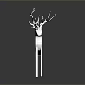 Silver Metallic Deer Decorative Statues With Antlers And Reflective Base 3d model