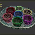 Set Of Six Glazed Blue Ceramic Cups On Decorative Textured Tray For Home Use