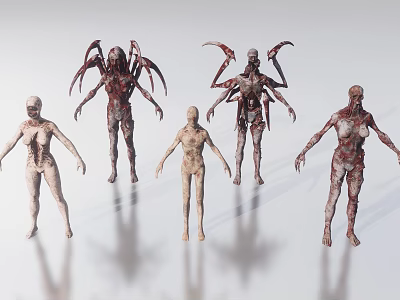 Mutant Man Creatures with Various Forms in Horror Sci Fi Character Design 3d model