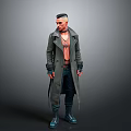 3D Male Character With Short Hair Open Long Coat Leather Vest And Boots