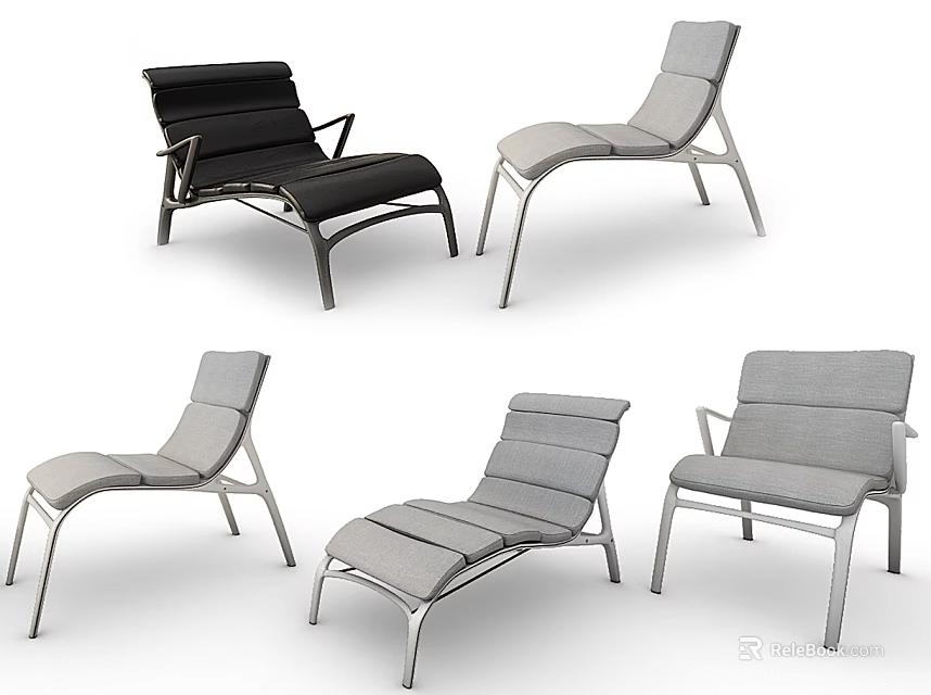Modern Lounge Chairs In Various Styles With Metal Frames And Upholstered Cushions 3d model 