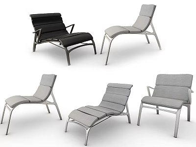 Modern Lounge Chairs In Various Styles With Metal Frames And Upholstered Cushions 3d model