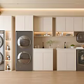 Modern Bathroom Cabinet Rack With Washing Machines Dryer White Cabinets And Countertop Space