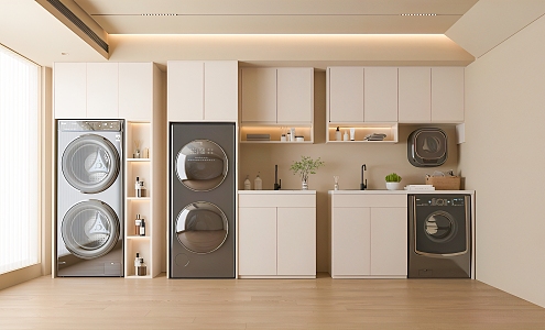 Modern washing machine cabinet balcony embedded washing machine cabinet combination wall-mounted washing machine dryer combination washing machine suit double-layer washing machine combination 3d model