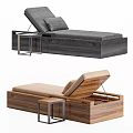 Two Comfortable Beige Loungers With Wooden Frame And Small Side Table