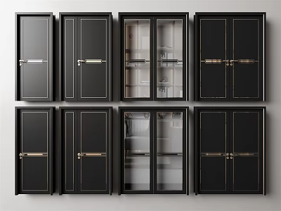 Black Modern Swing Doors Interior Design With Glass Panels And Metal Handles 3d model
