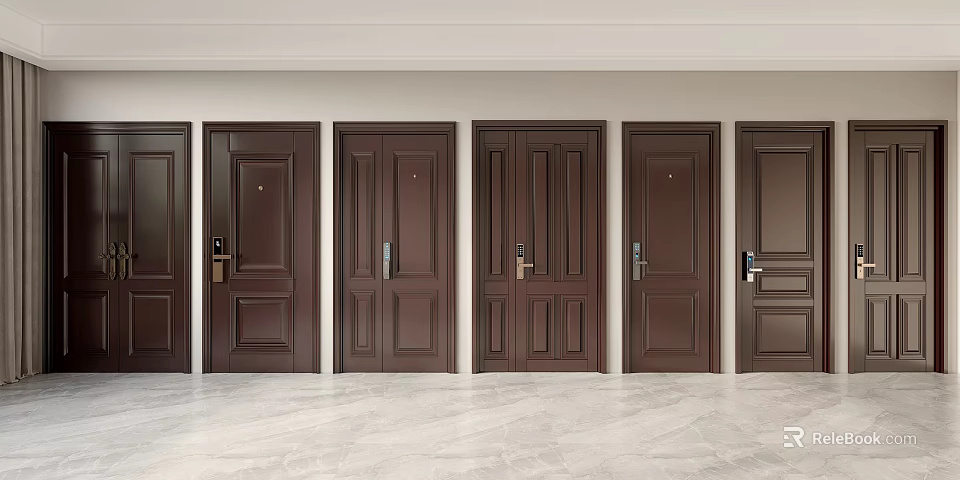 Various Dark Brown Security Doors With Different Panel Designs For Home Security 3d model 