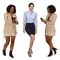 Three Women Standing And Using Smartphones In Casual Professional Blazer Outfits