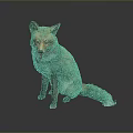 Brown Taxidermy Fox In Sitting Pose With Gray Background And Reflection