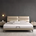 Background Double Bed Featuring Beige Leather Headboard Dark Gray Wall Nightstands And Scenic View