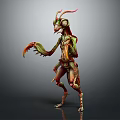 Fantasy Creature Character 3D Model With Green Red Body Horns And Claws