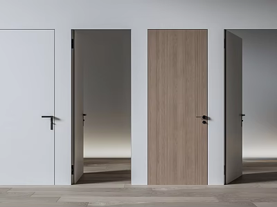 Modern Hinged Doors In White And Wooden Finish For Minimalist Interior Design 3d model