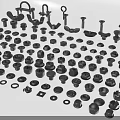 Different Types of Black Metal Mechanical Parts With Bolts Nuts Washers Hooks