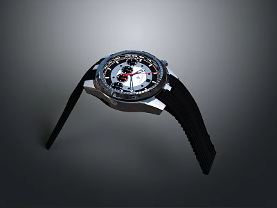 Stylish Daily Life Essentials Wristwatch With Black Rubber Strap And Modern Dial 3d model