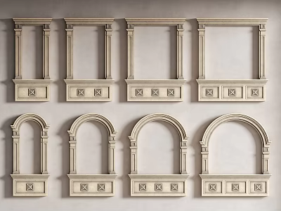 Classical Decorative Wall Components With Ornate Carved Columns And Arch Details 3d model