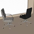 Modern Office Chairs Gray and Black Leather Design with Metal Wheels Near Window Bright Room