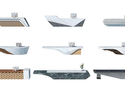 Various Modern Reception Desk Designs With Wood Marble And Geometric Shapes 3d model