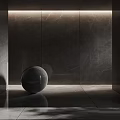 Sleek Black Decorative Sphere In Modern Minimalist Interior With Dark Marble Walls And Floor